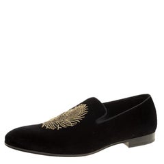 Alexander McQueen Black Velvet Feather Embroidered Smoking Slippers Size 45