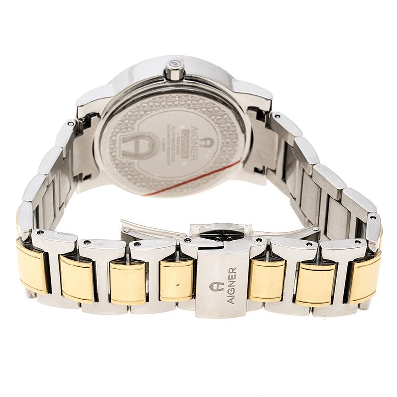 Contemporary Aigner Silver White Gold-Plated Stainless Steel Cortina A26300 Women's Wristwatc