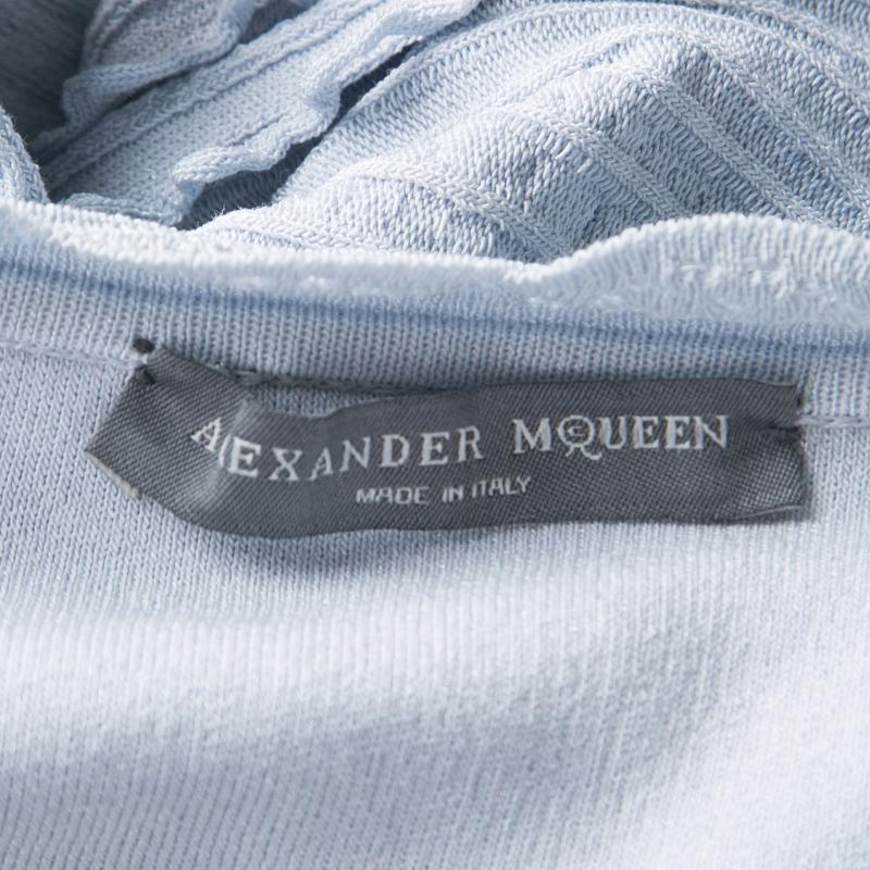 Women's or Men's Alexander McQueen Blue Perforated Knit Ruffle Detail Off Shoulder Dress S
