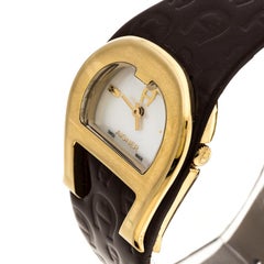 Aigner White Mother of Pearl Gold Plated Stainless Steel Capri III A19200 Women'