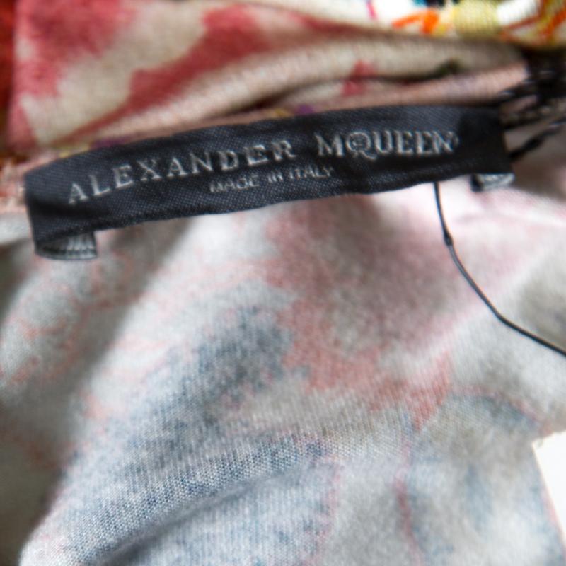 Alexander McQueen Floral Printed Jersey Cutout Sleeve Detail Bodycon Dress S In New Condition In Dubai, Al Qouz 2