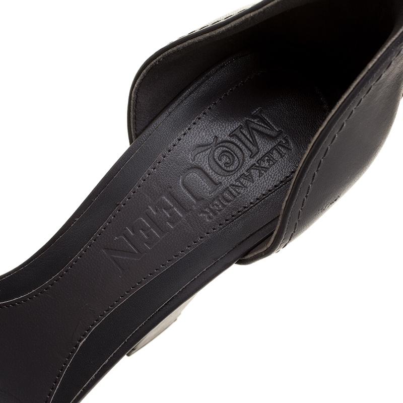 Alexander McQueen Grey Leather Ankle Strap Platform Sandals Size 39 2