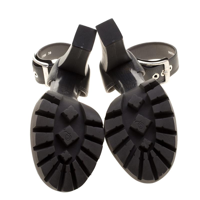 Alexander McQueen Grey Leather Ankle Strap Platform Sandals Size 39 1