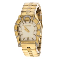 Aigner Yellow Mother of Pearl Gold Plated Steel and Diamonds Ravenna A02400 Wome