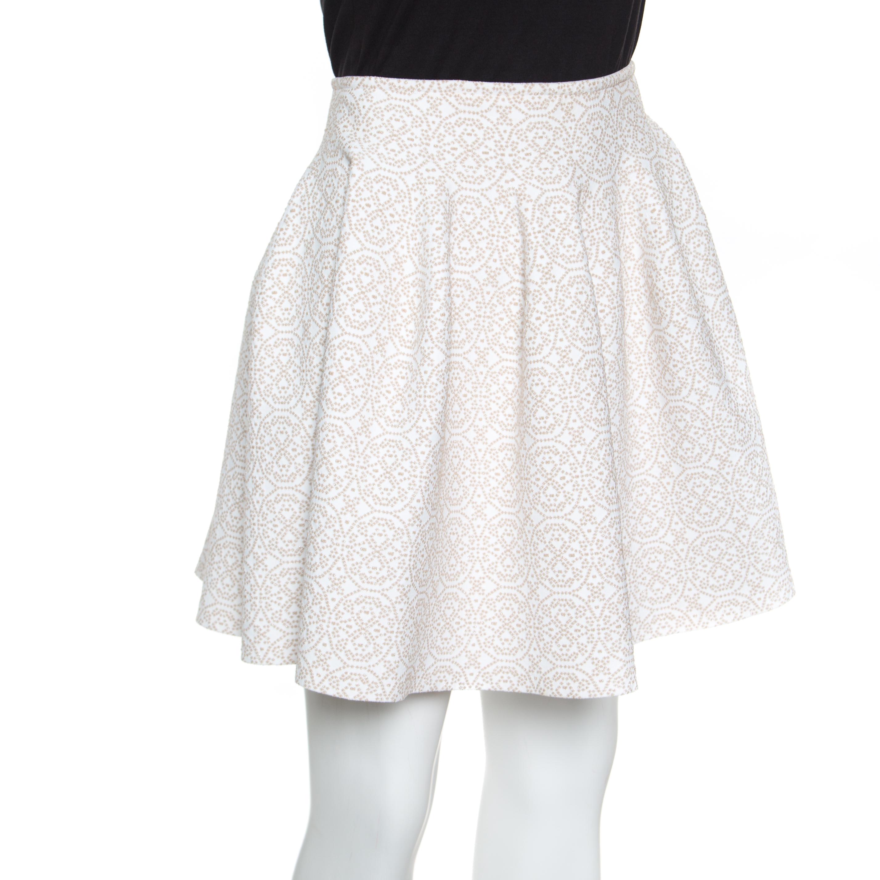Alaia Beige Lurex Jacquard Patterned High Waist Mini Skirt M In Excellent Condition In Dubai, Al Qouz 2