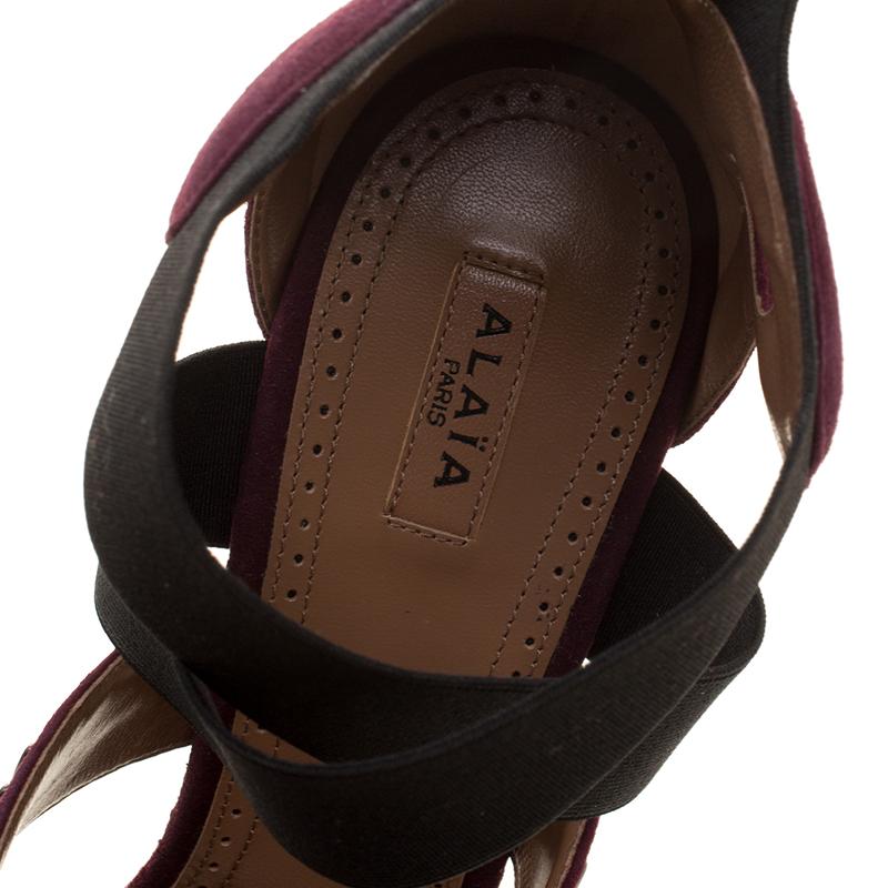 Alaia Bordeaux Studded Suede Cross Strap Peep Toe Sandals Size 41 3