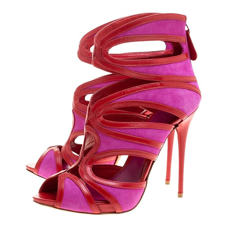 Alexander McQueen Two Tone Suede and Leather Cut Out Peep Toe Sandals ...
