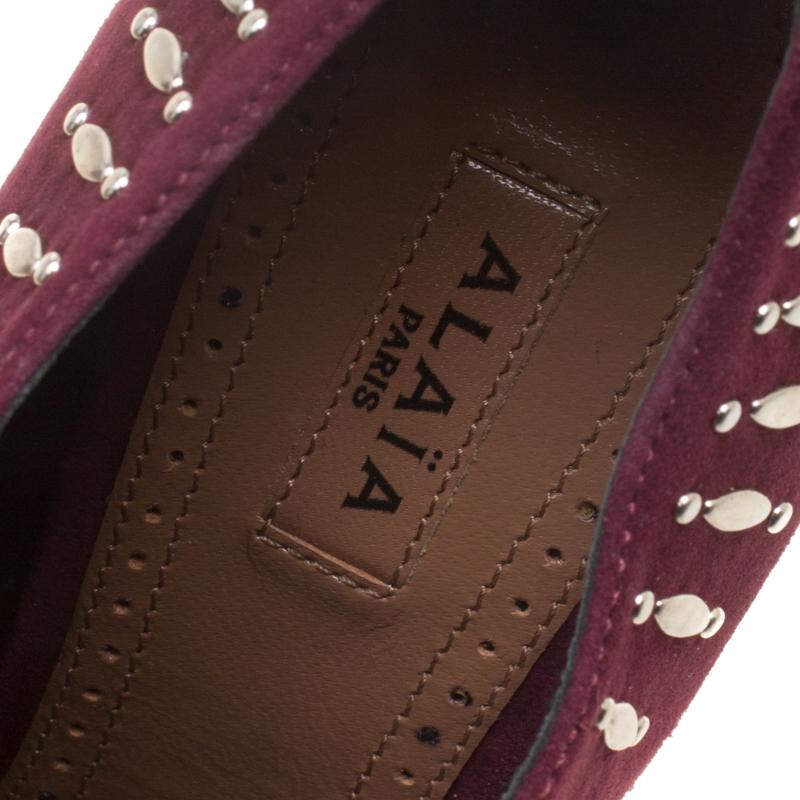Alaia Burgundy Suede Stud Detail Booties Size 37 2