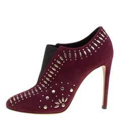 Alaia Burgundy Suede Stud Detail Booties Size 37