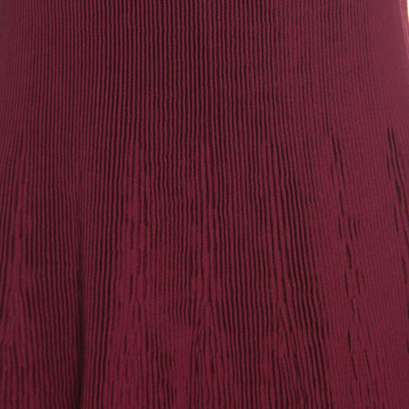 Women's Alaia Maroon Pleated Square Neck Sleeveless Dress M