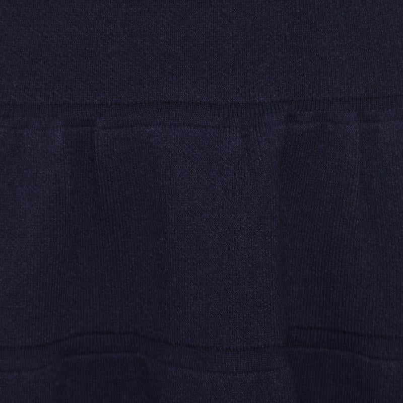 Women's Alaia Navy Blue Wool Blend Cropped Cardigan and Flared Dress Set M