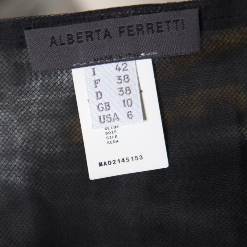 Alberta Ferretti Black Semi Sheer Silk Halter Tie Up Detail Peplum Top M 1