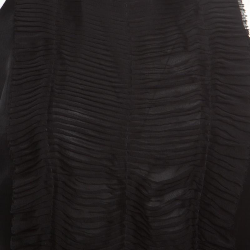 Women's Alberta Ferretti Black Semi Sheer Silk Halter Tie Up Detail Peplum Top M