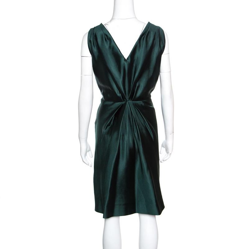 Black Alberta Ferretti Green Crystal Embellished Waist Detail Sleeveless Dress M