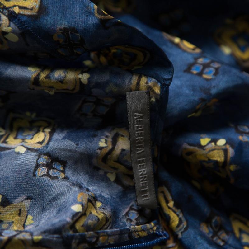 Alberta Ferretti Printed Silk Lurex Jacquard Peasant Sleeve Maxi Dress S 1
