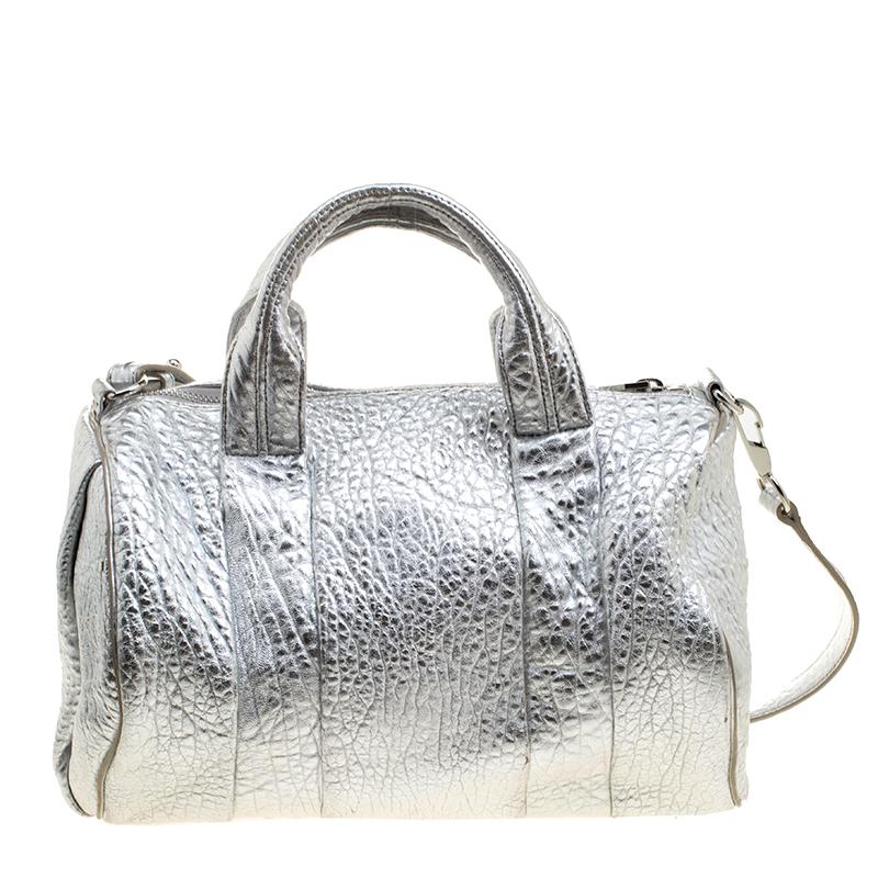 Women's Alexander Wang Silver Pebbled Leather Rocco Duffel Bag