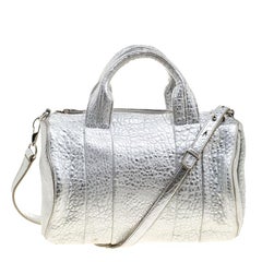 Alexander Wang Silver Pebbled Leather Rocco Duffel Bag