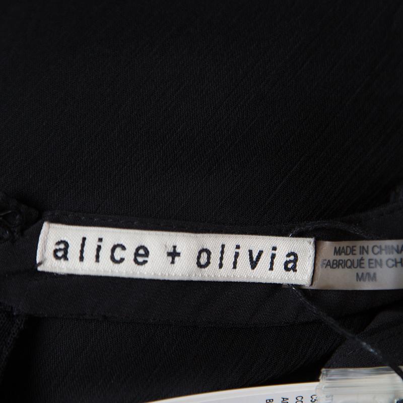 Women's Alice + Olivia Black Chiffon Godet Lace Detail Embellished Lois Maxi Dress M