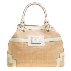 Anya Hindmarch Beige/Cream Raffia and Patent Leather Tote