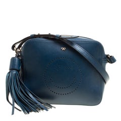 Anya Hindmarch Blue Leather Smiley Crossbody Bag