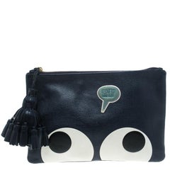 Anya Hindmarch Navy Blue Leather Georgiana Big Eyes Clutch