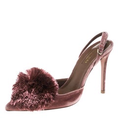 Aquazzura Pink Velvet Powder Puff Pointed Toe Slingback Sandals Size 37.5