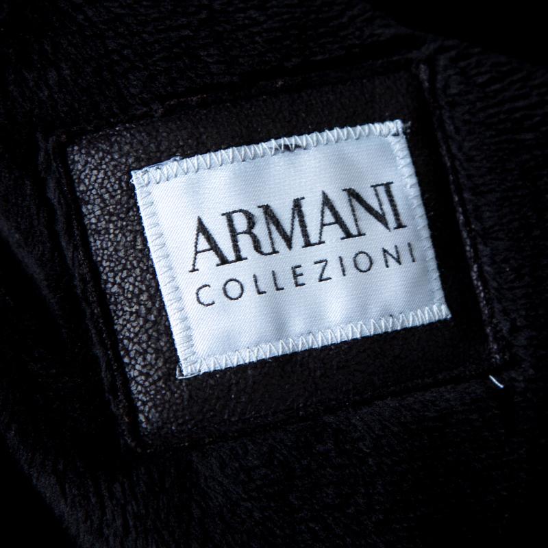 Armani Collezioni Black Faux Leather Shearling Lined Hooded Overcoat XXL 1