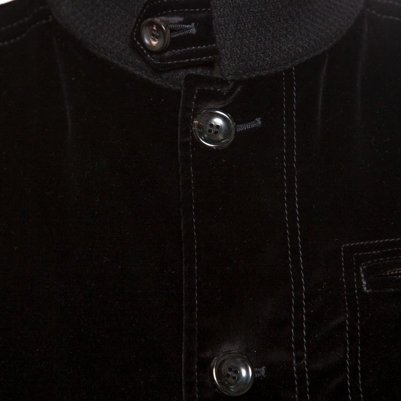 Women's Armani Collezioni Black Velvet Knit Collar Detail Button Front Jacket XXXL