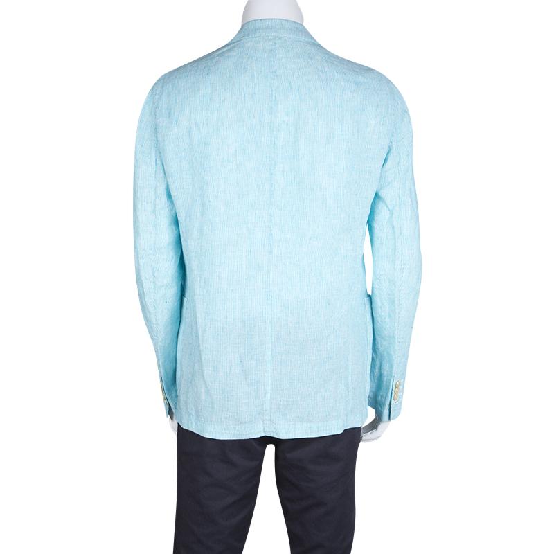 Armani Collezioni Blue Pinstriped Linen Blazer L In Good Condition In Dubai, Al Qouz 2