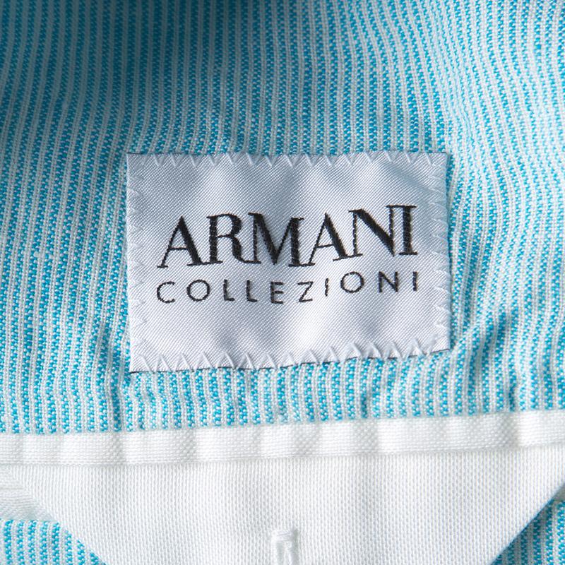 Armani Collezioni Blue Pinstriped Linen Blazer L 1