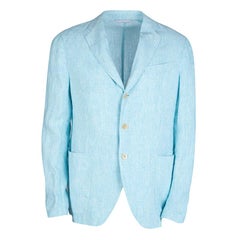 Armani Collezioni Blue Pinstriped Linen Blazer L