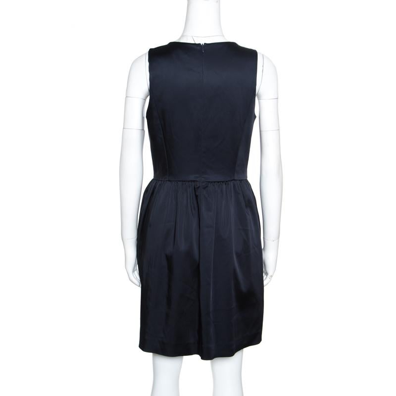 Black Armani Collezioni Navy Blue Sleeveless Sheath Dress S