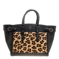 Aspinal of London Black/Beige Leather and Calfhair Midi Marylebone Tech Tote
