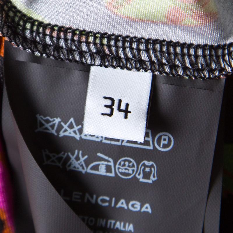 Balenciaga Black Floral Printed Neck Tie Detail Oversized Kaftan Dress S 2