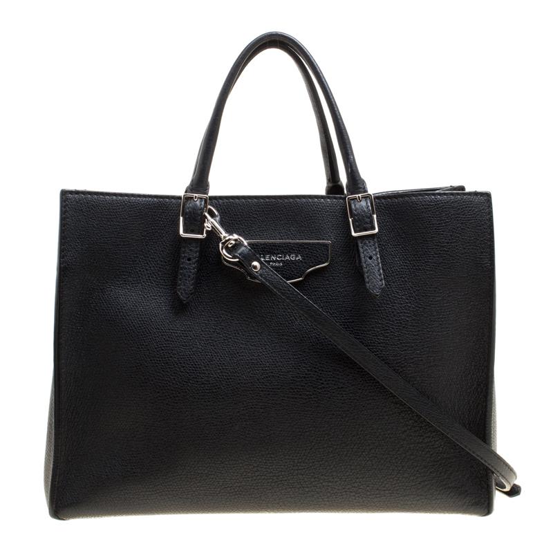 Balenciaga Black Leather Papier A6 Zip Top Handle Bag