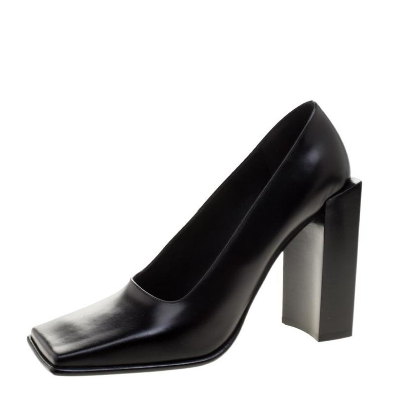 Black Leather Quadro Toe Block Heel Pumps Size 38 at 1stDibs | square toe pump, square heel balenciaga quadro boots