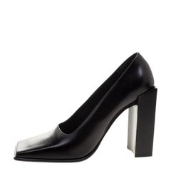 Balenciaga Black Leather Quadro Square Toe Block Heel Pumps Size 38