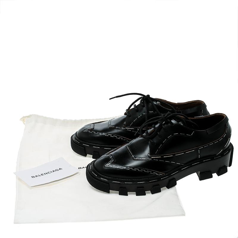 Balenciaga Black Leather Topstitch Platform Derby Size 36 1