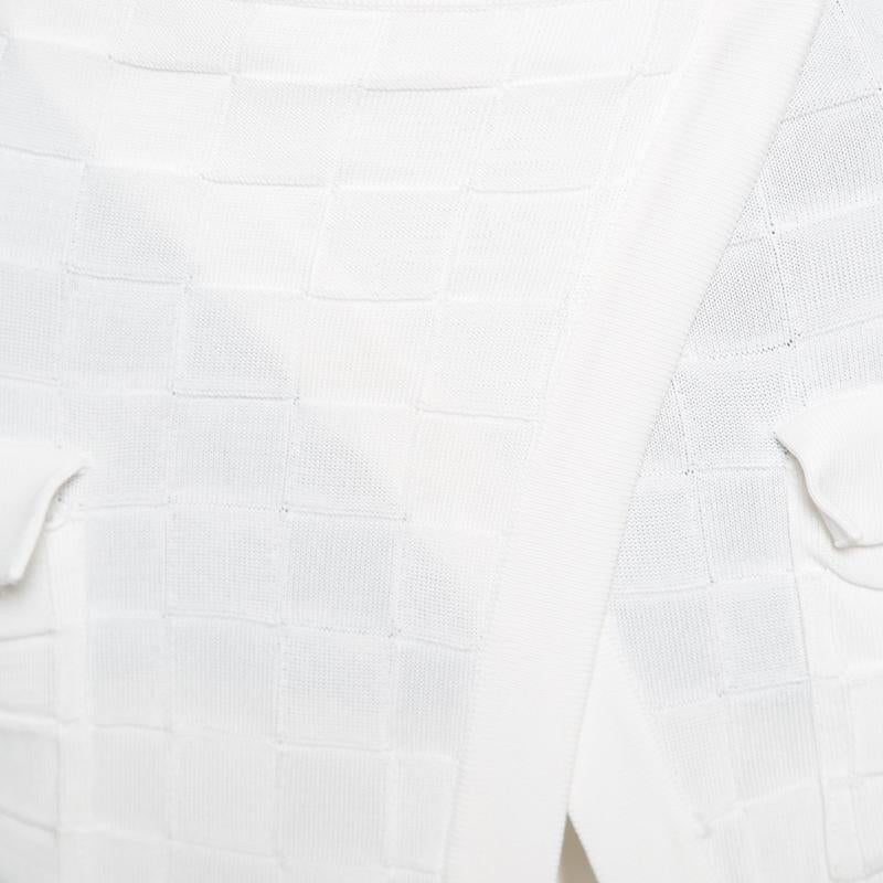 Women's Balmain White Checkered Knit Patch Pocket Detail Faux Wrap Skirt S
