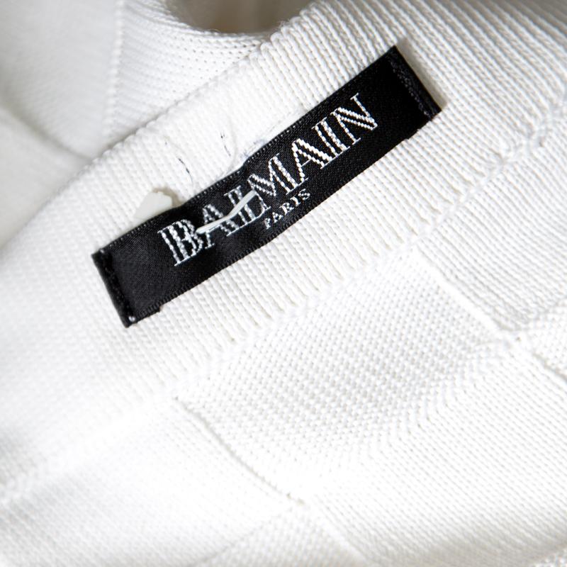 Balmain White Checkered Knit Patch Pocket Detail Faux Wrap Skirt S 1
