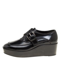 Balenciaga Black Patent Leather Monk Strap Platform Loafers Size 36