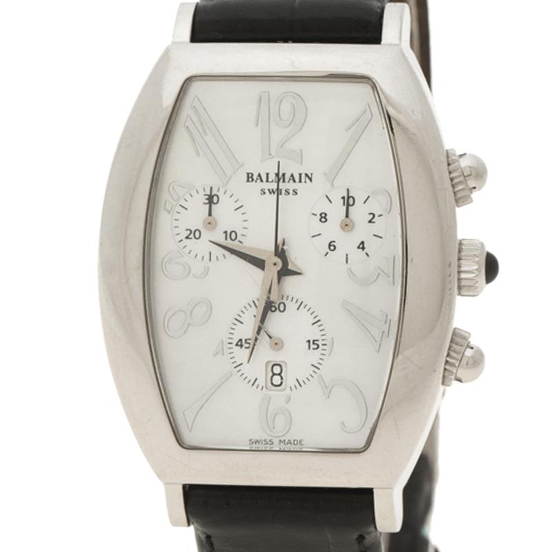 Contemporary Balmain White Mother of Pearl Stainless Steel Arcade Chronograph Women's Wristwa