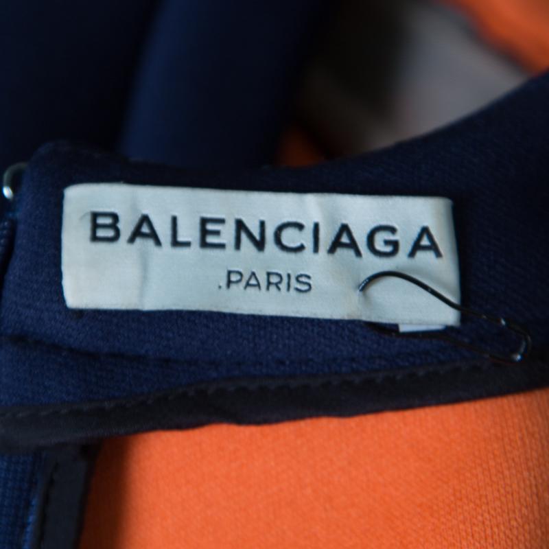 Women's Balenciaga Blue and Neon Orange Open Loop Weave Detail Sleeveless Top S