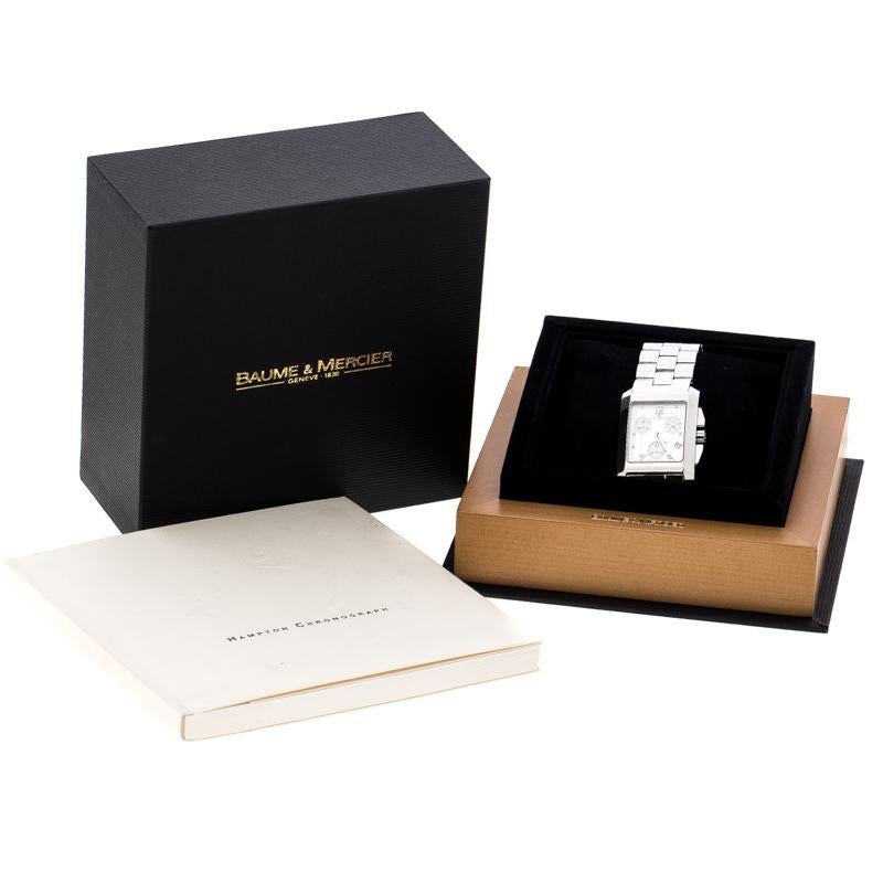 Contemporary Baume & Mercier Silver Stainless Steel Hampton Chronograph 65341 Men's Wristwatc