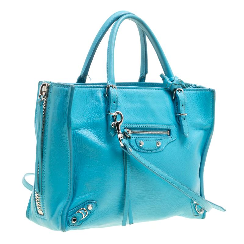 Balenciaga Caribbean Blue Leather Mini Papier A4 Magnet Top Handle Shoulder Bag 5