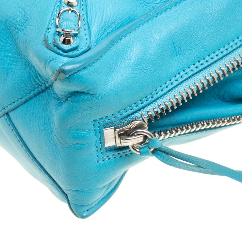 Women's Balenciaga Caribbean Blue Leather Mini Papier A4 Magnet Top Handle Shoulder Bag