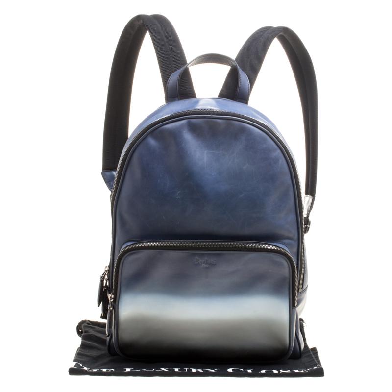 Berluti Gradient Blue/White Polished Leather Time Off Dégradé Backpack In Good Condition In Dubai, Al Qouz 2
