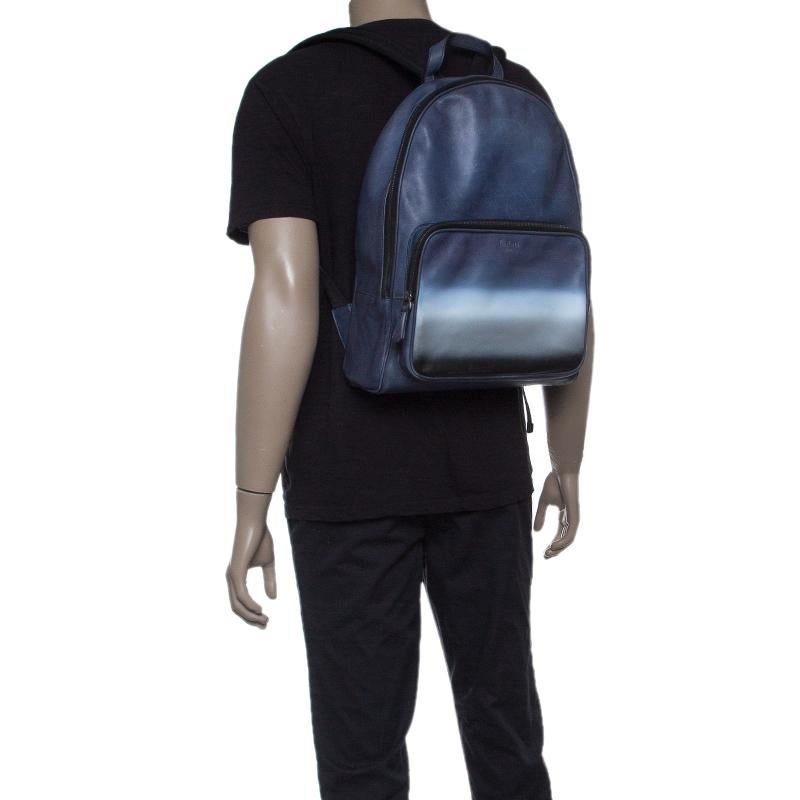Gray Berluti Gradient Blue/White Polished Leather Time Off Dégradé Backpack