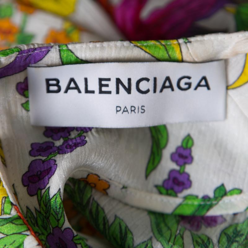 Balenciaga Crinkled Floral Print Side Zip Detail Oversized Midi Dress M 1