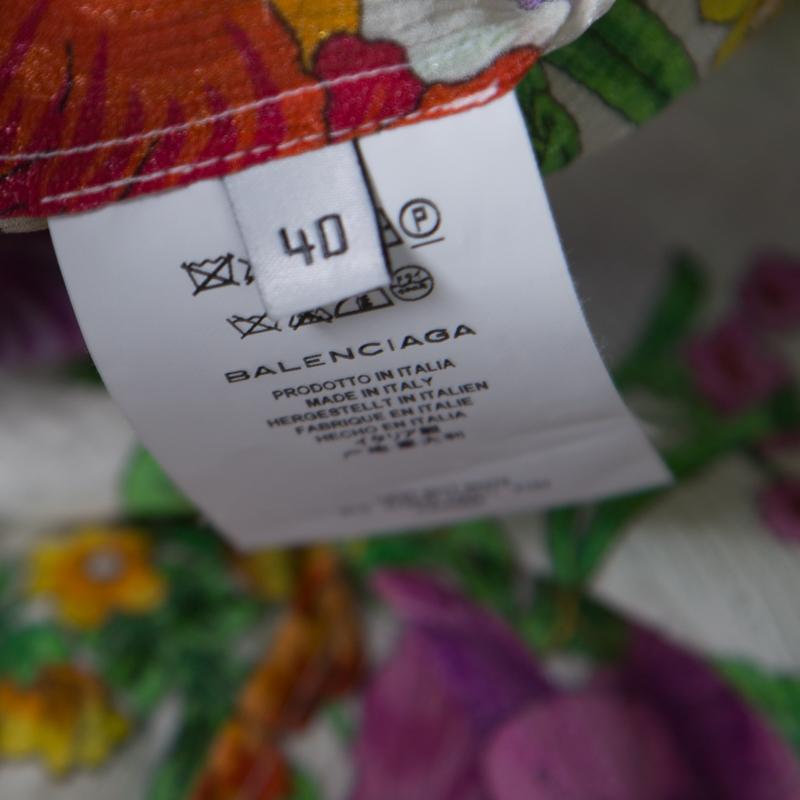 Balenciaga Crinkled Floral Print Side Zip Detail Oversized Midi Dress M 2